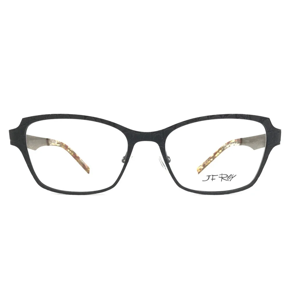 J.F. Rey Eyeglasses Frames JF2602 0059 Black Gilded Gold Lizard Print 55-18-130